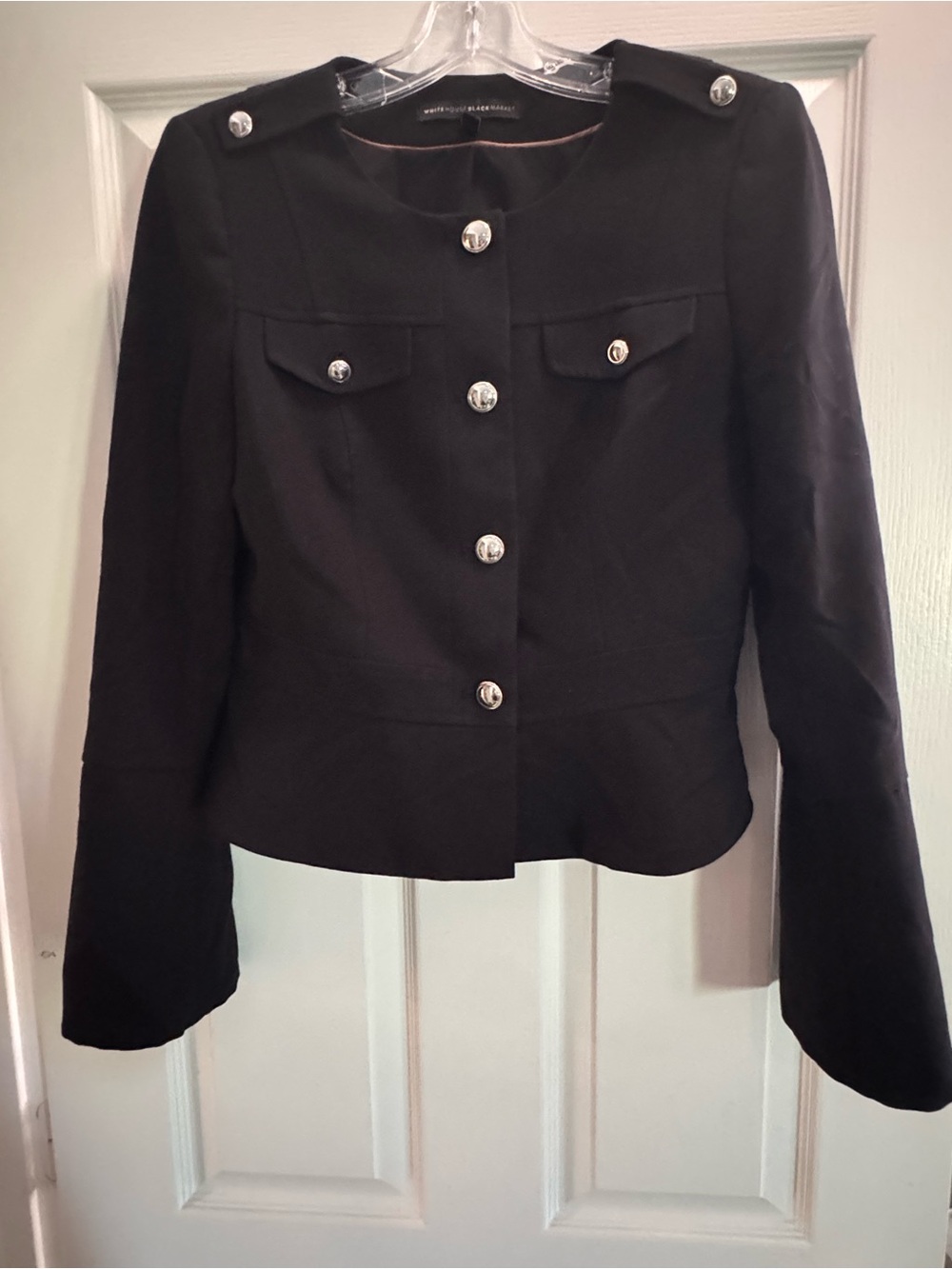 White House Black Market Black Military Trophy Jacket Pleated Bell Sleeve